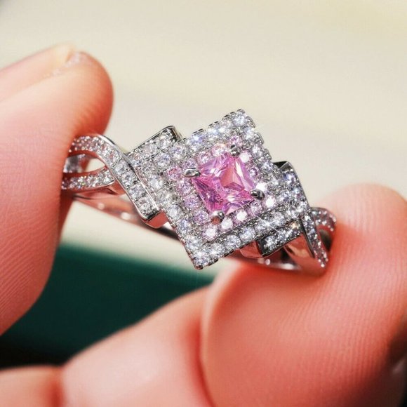 New Bridgeton 925 Silver Diamond Pink Sapphire Ring - Picture 2 of 7